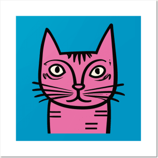 Quirky Pink Cat Posters and Art